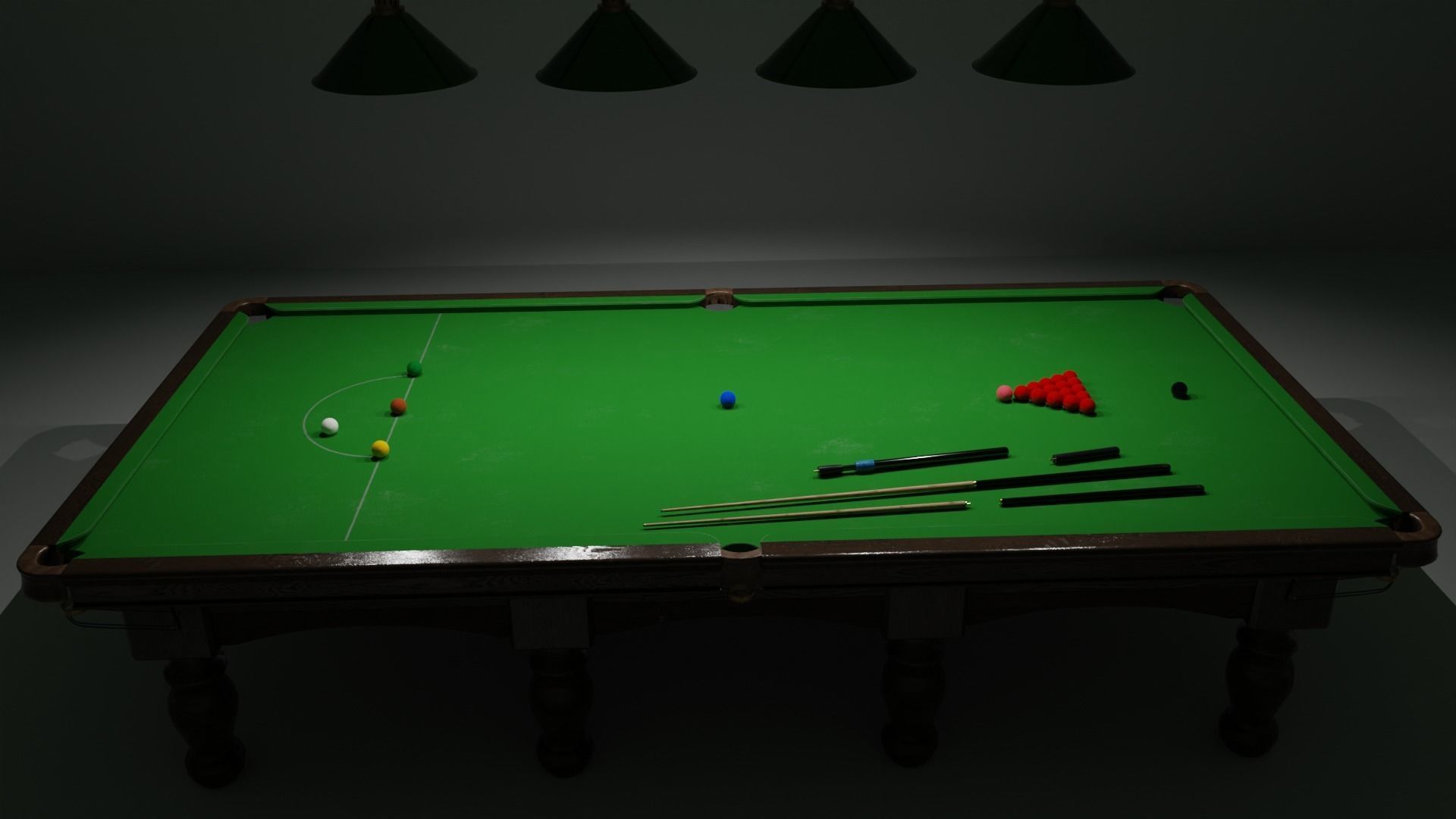 Snooker table with cues 3D model_11