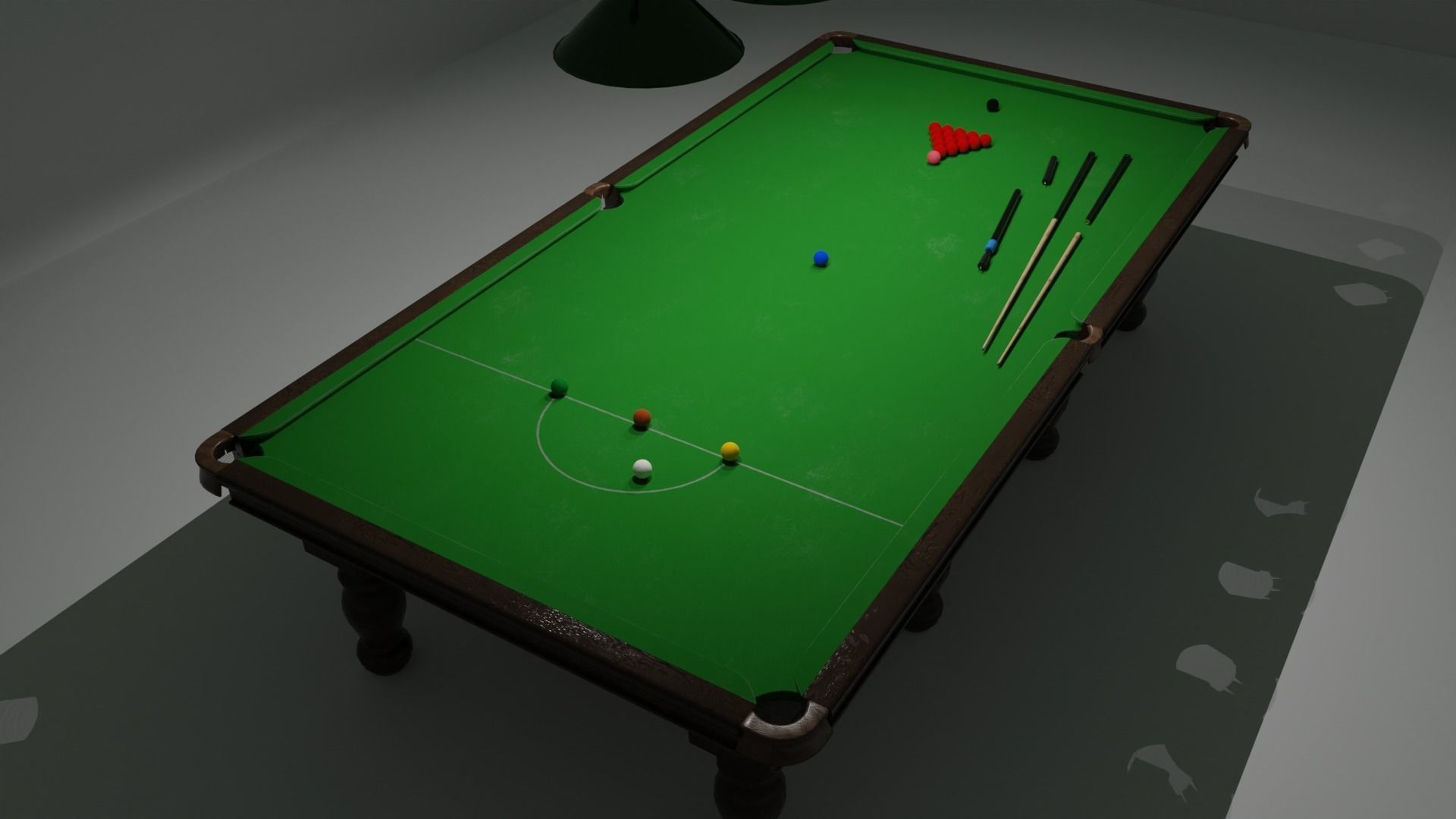 Snooker table with cues 3D model_6
