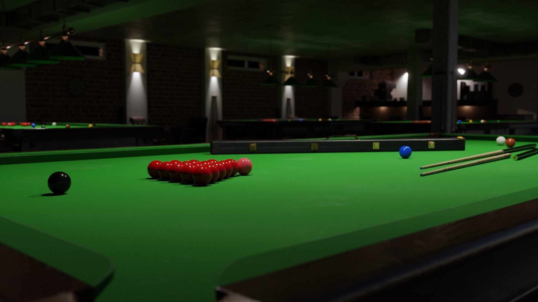 Snooker table with cues 3D model_4