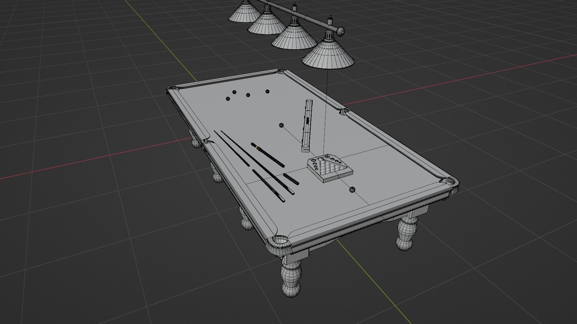 Snooker table with cues 3D model_8