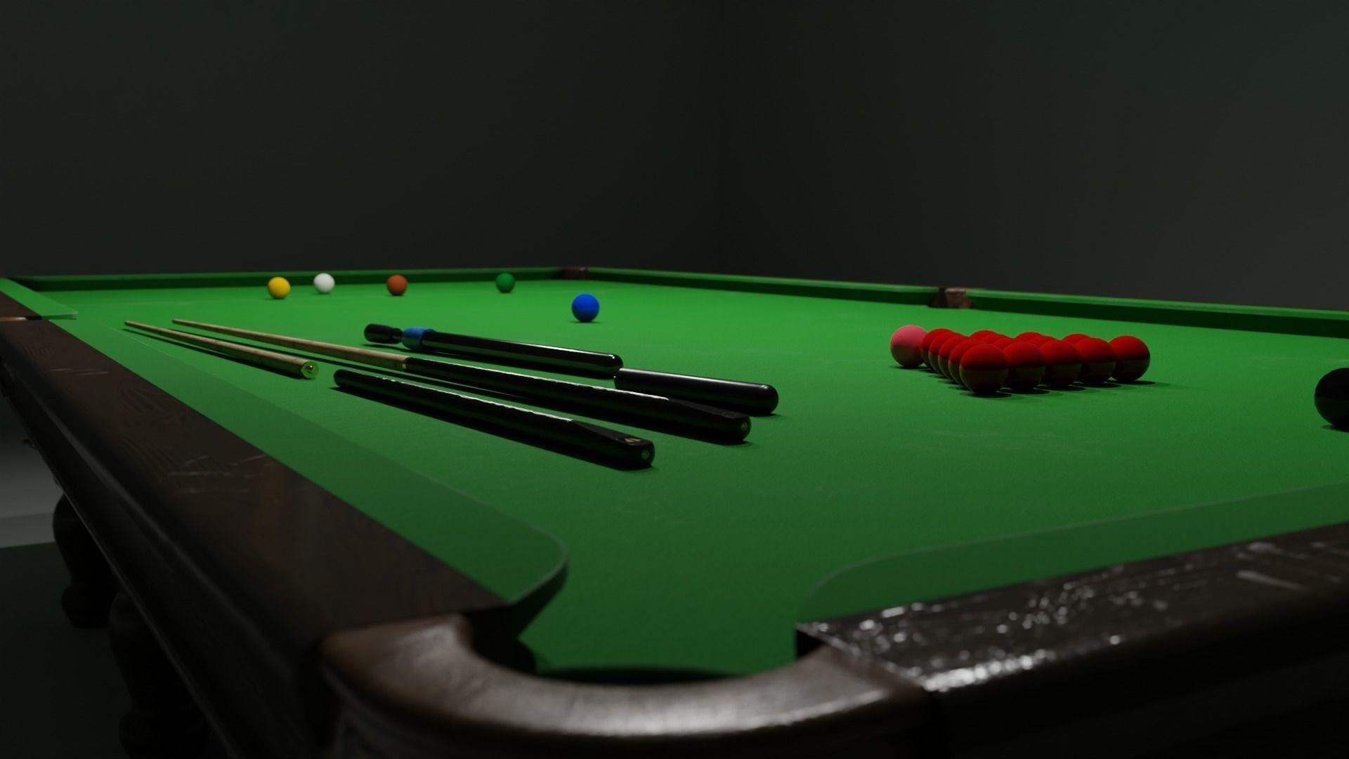 Snooker table with cues 3D model_3