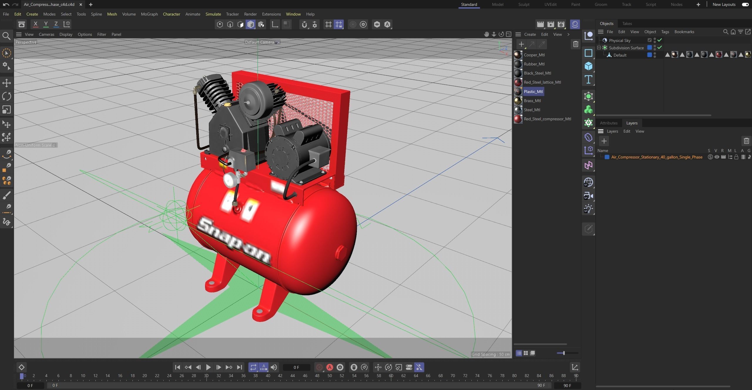 SO Air Compressor Stationary 40 gallon Single Phase Low-poly 3D model_32