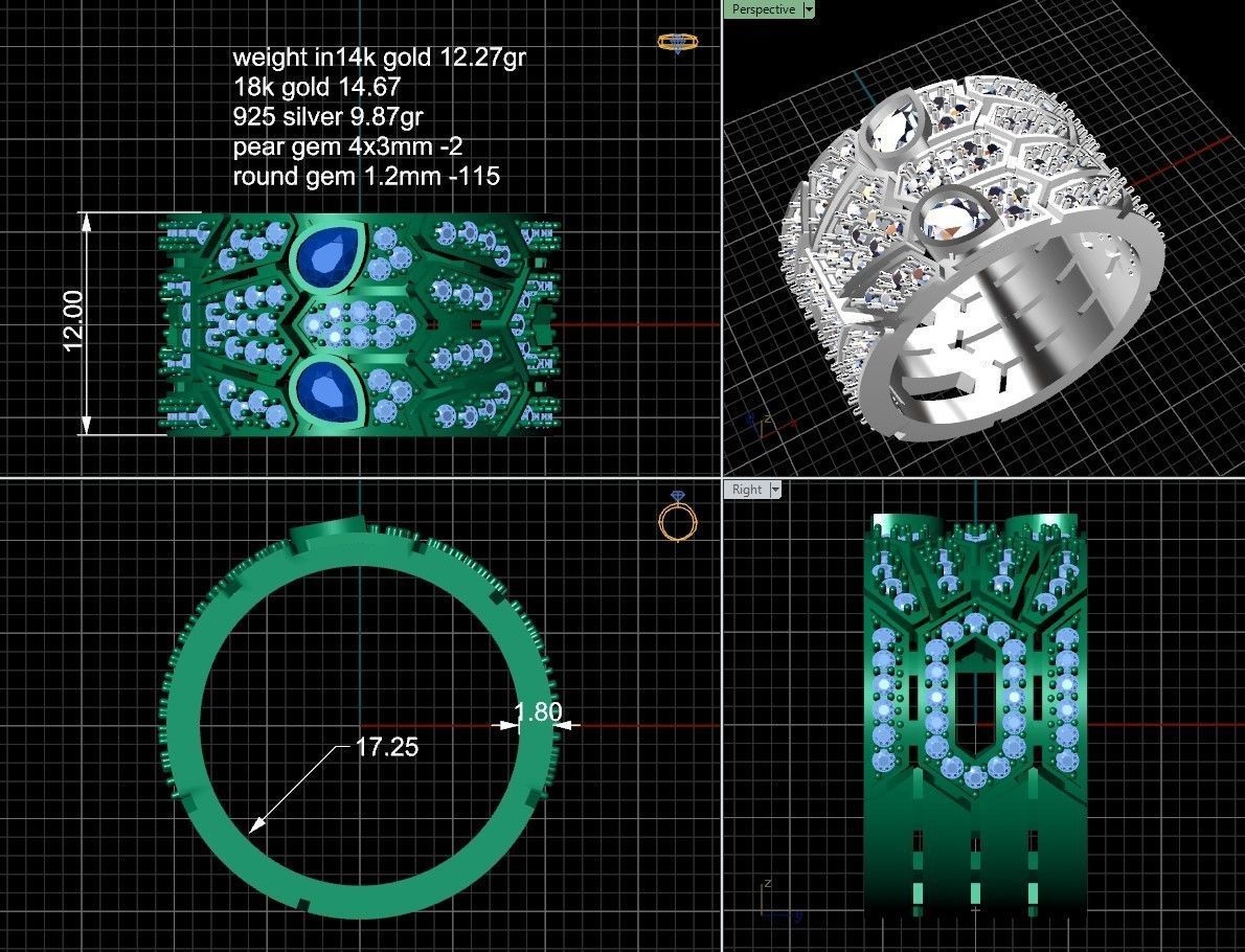 Panthere ring many sizes 3D print model_9