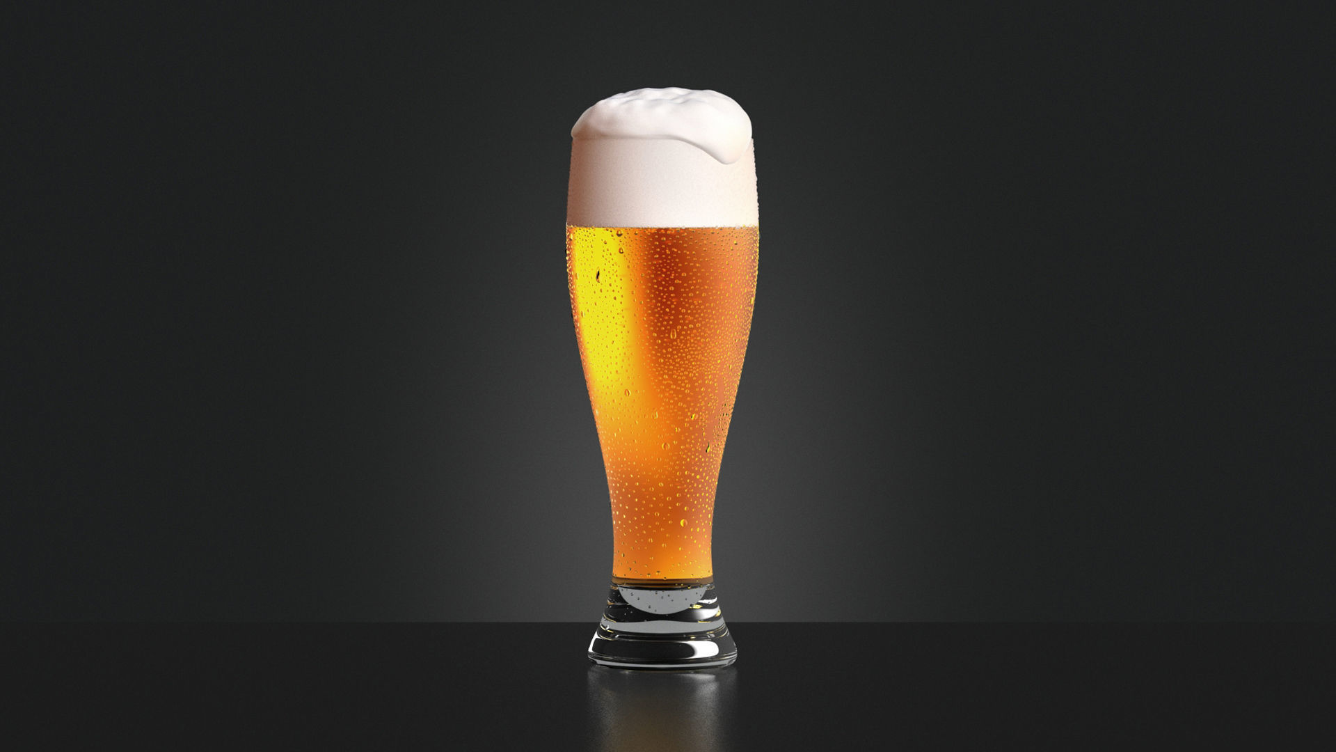 Beer Glass on dark background - drinking glas with drops 3D model_3