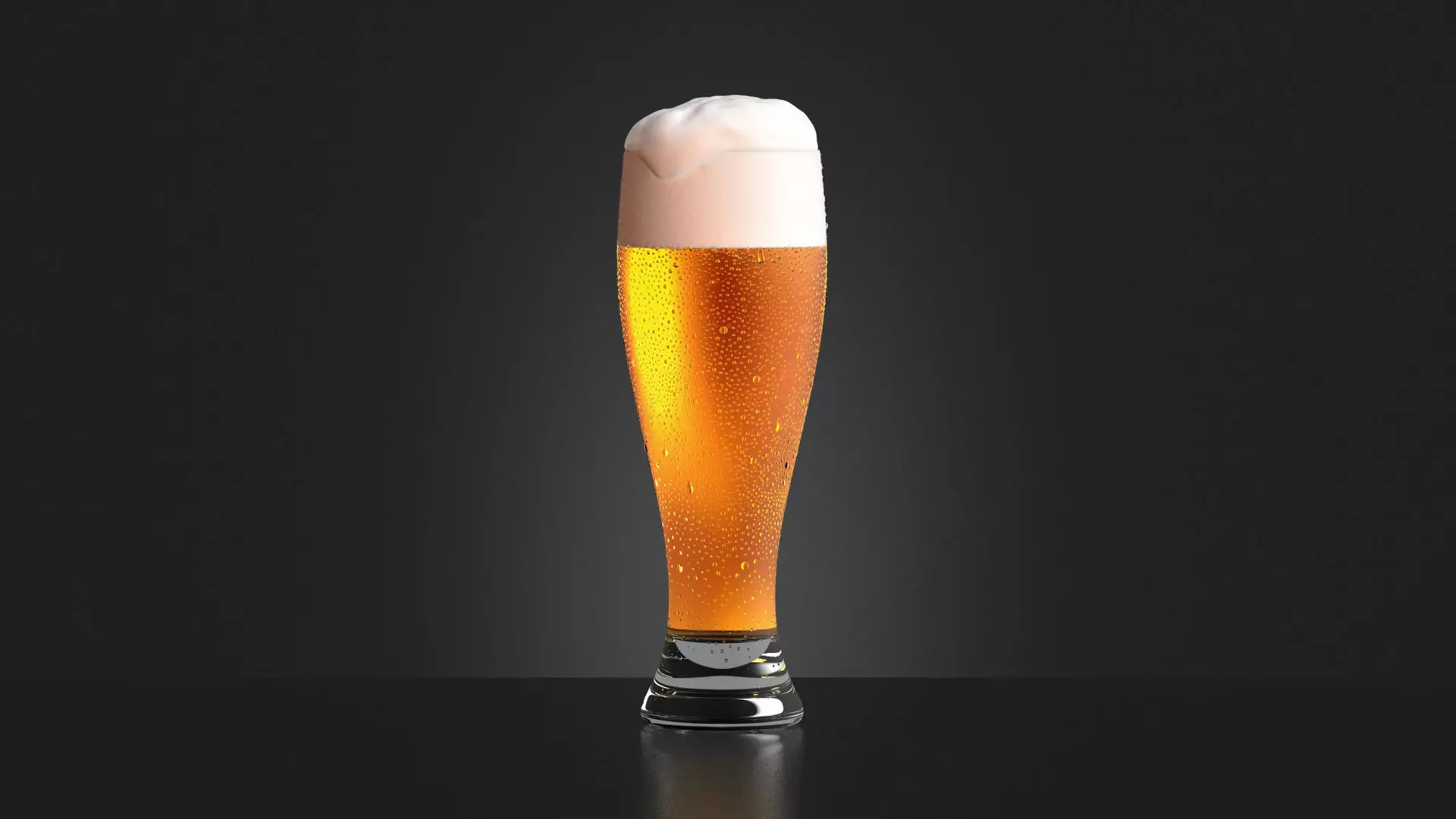 Beer Glass on dark background - drinking glas with drops 3D model_0