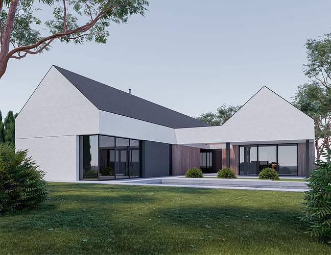 Family House 25 - Created with fully parametric Revit Families Low-poly 3D model 5