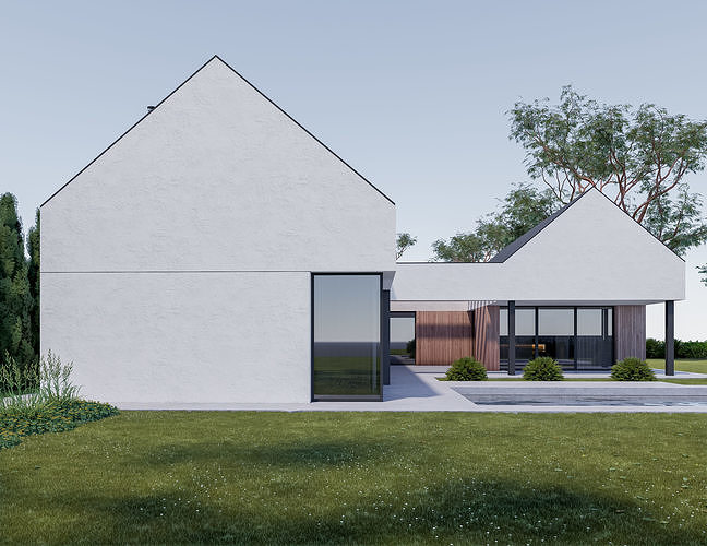 Family House 25 - Created with fully parametric Revit Families Low-poly 3D model 3