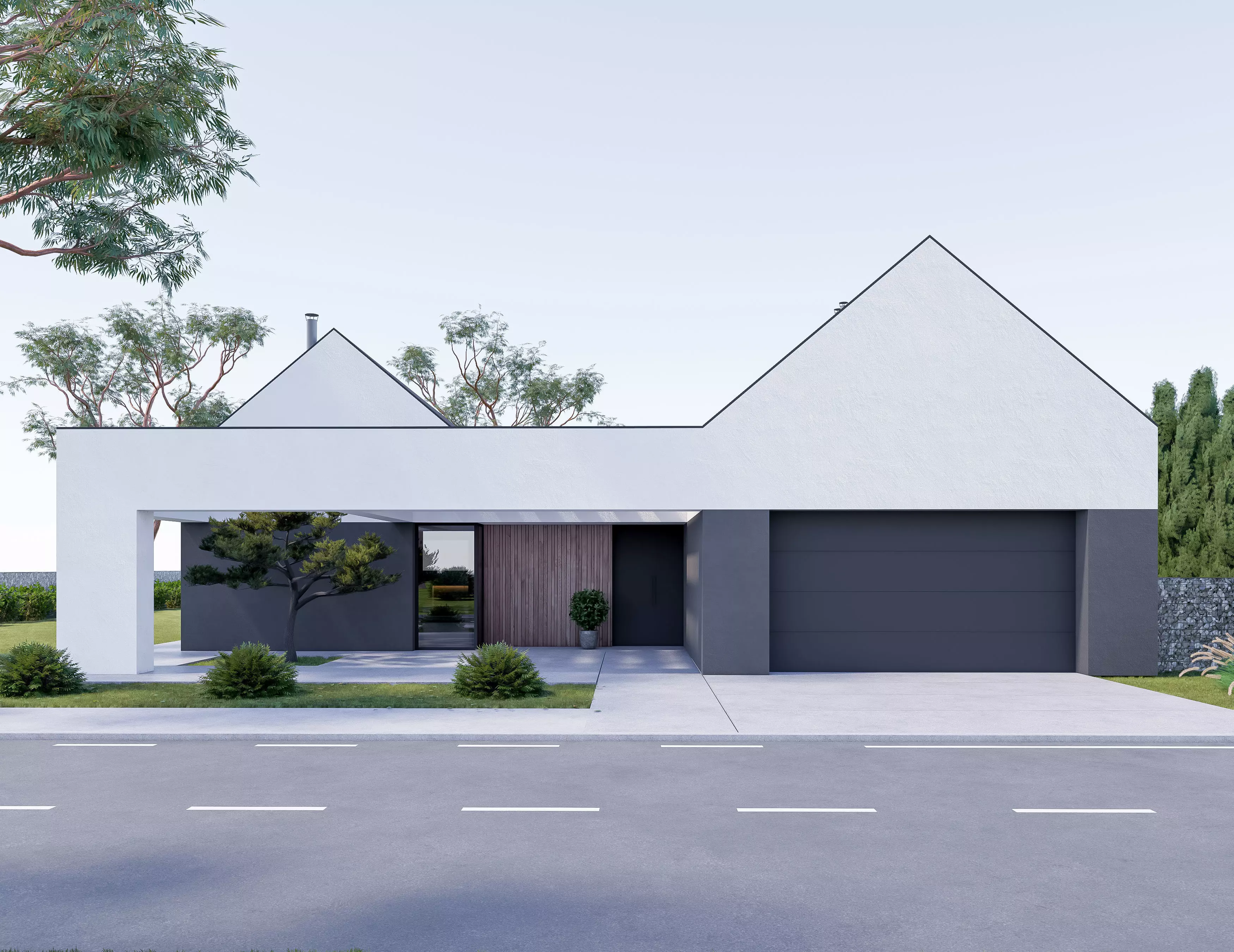 Family House 25 - Created with fully parametric Revit Families Low-poly 3D model_0