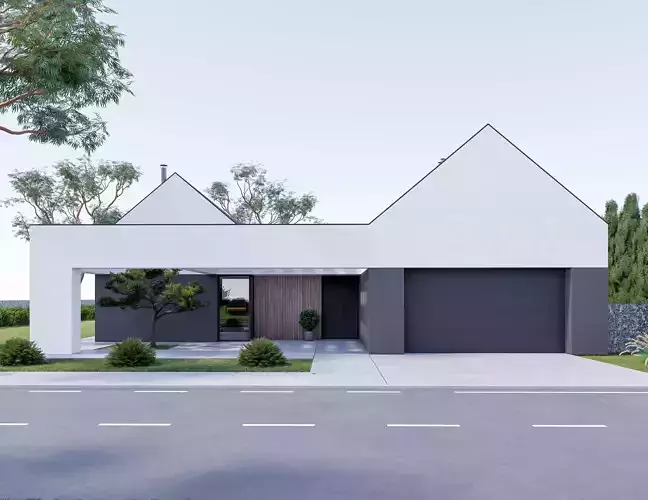 Family House 25 - Created with fully parametric Revit Families Low-poly 3D model