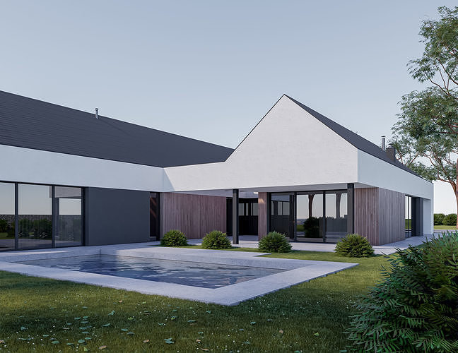 Family House 25 - Created with fully parametric Revit Families Low-poly 3D model 4