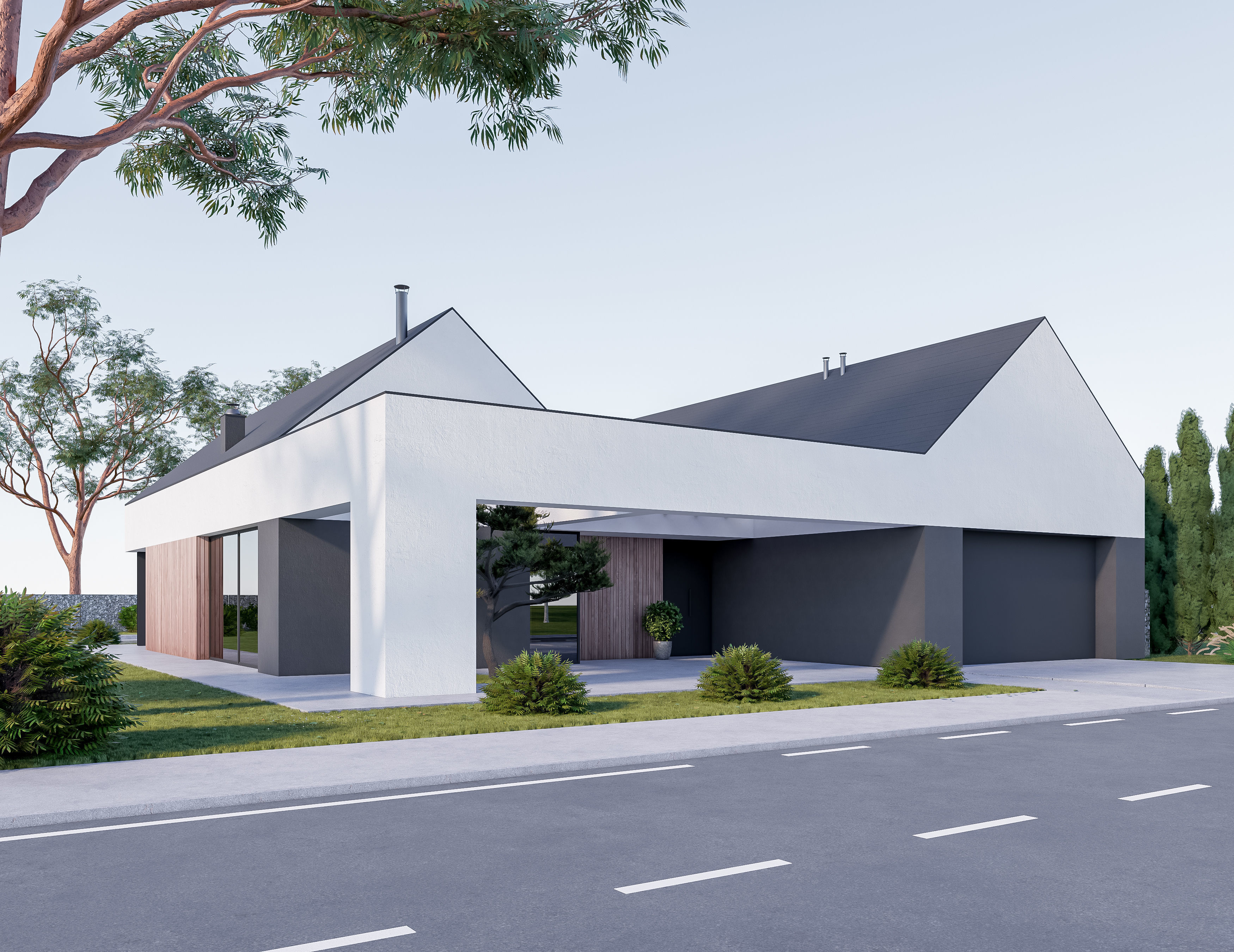 Family House 25 - Created with fully parametric Revit Families Low-poly 3D model_1