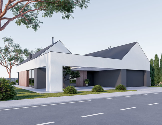 Family House 25 - Created with fully parametric Revit Families Low-poly 3D model 2