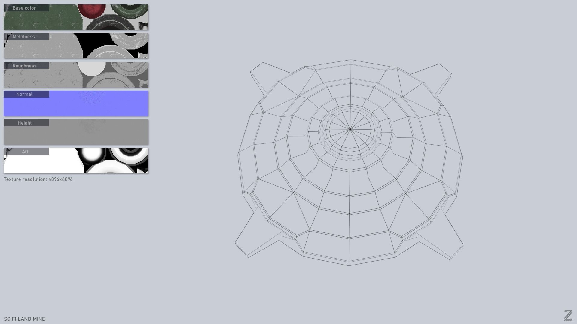 Sci fi land mine Low-poly 3D model_3