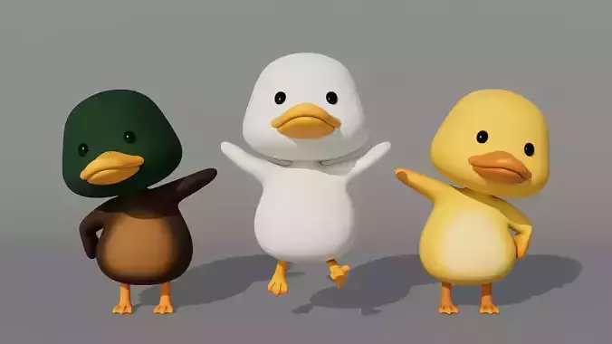 Rigged Cartoon Duck Low-poly 3D model
