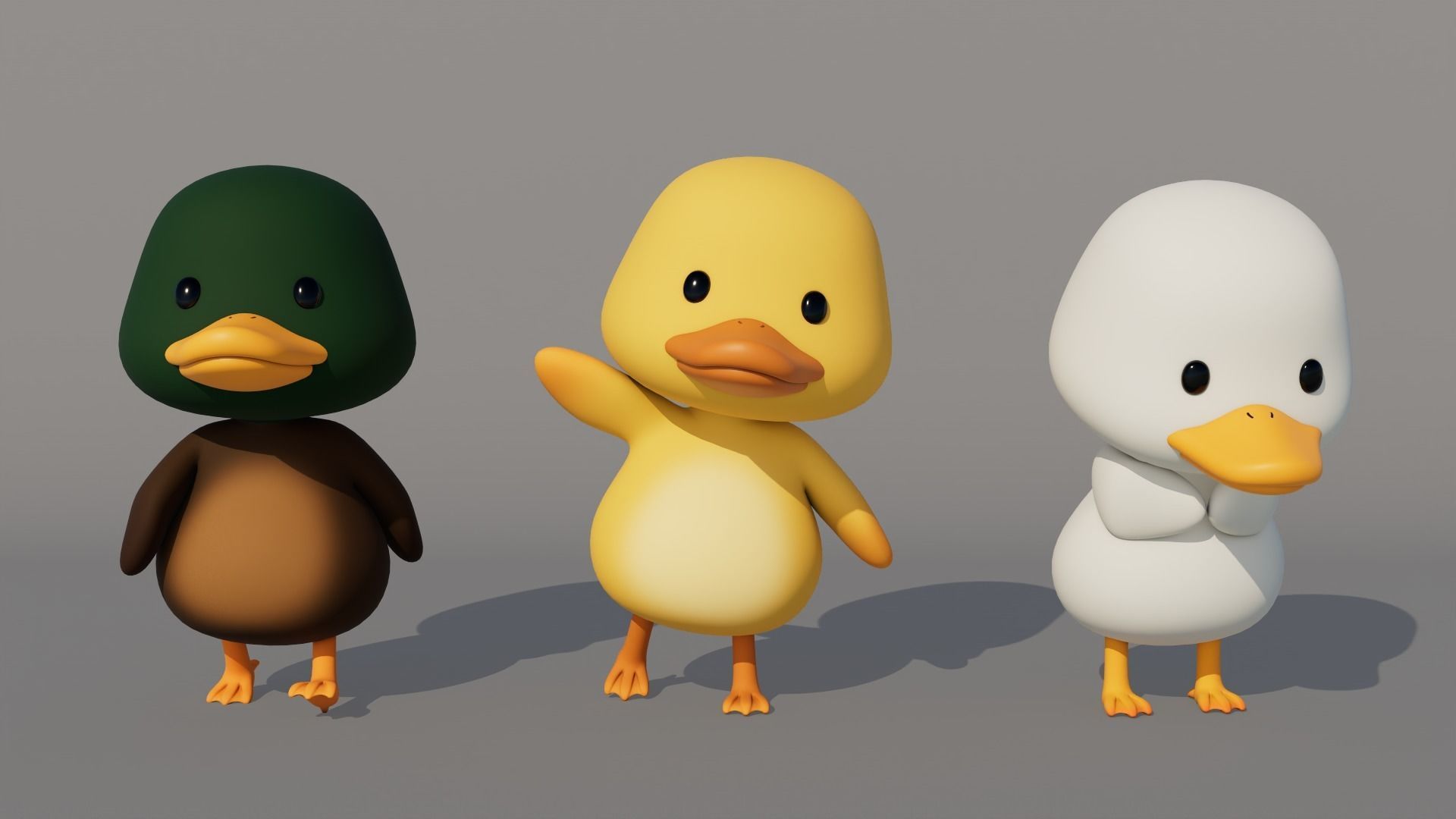Rigged Cartoon Duck Low-poly 3D model_1