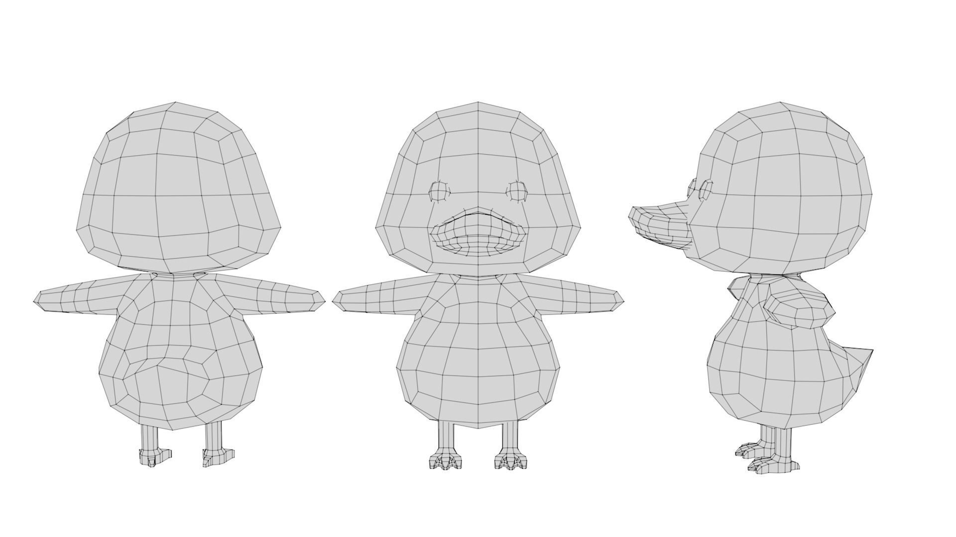 Rigged Cartoon Duck Low-poly 3D model_6