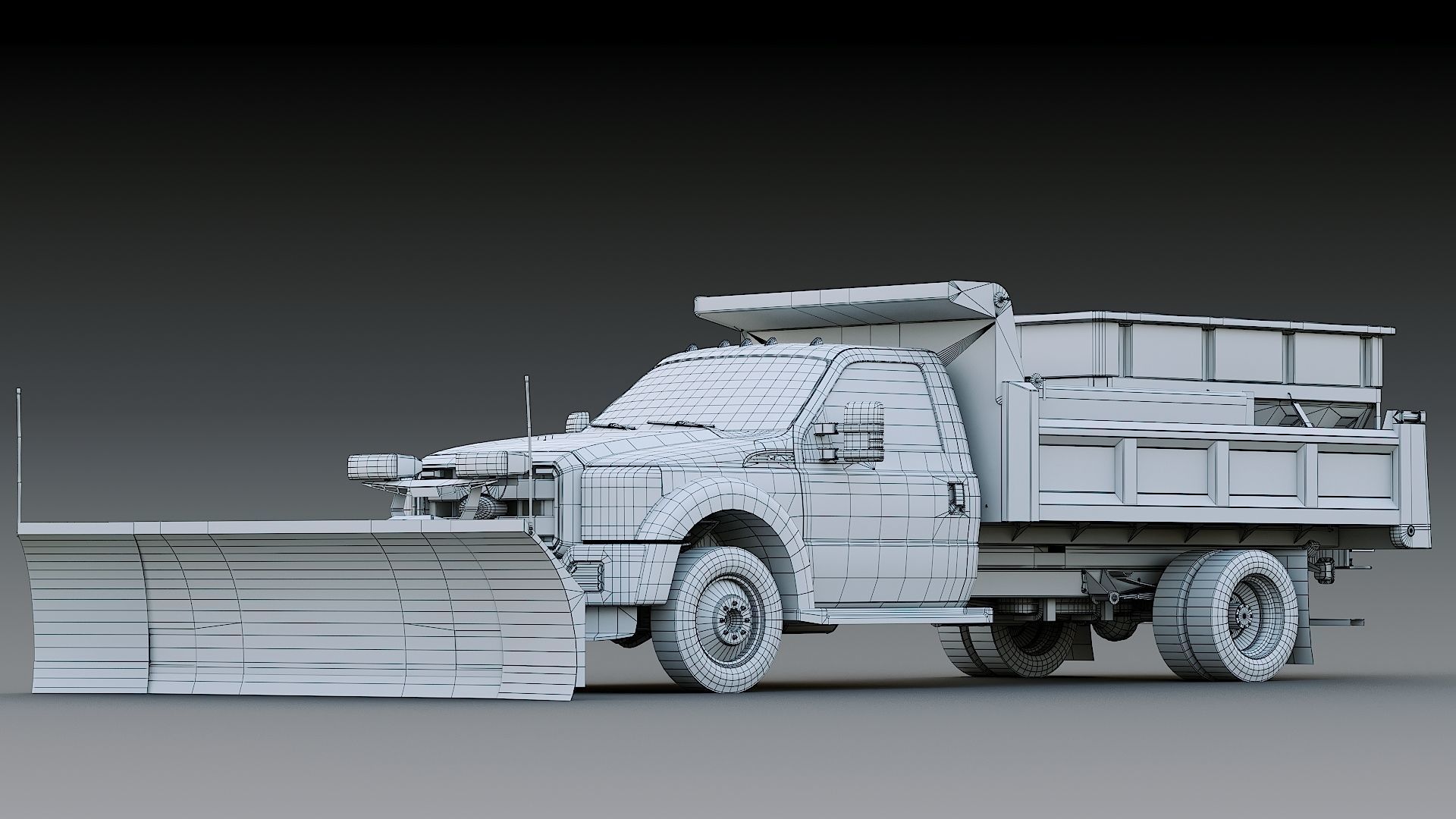 Dump truck with Snowplow Low-poly 3D model_38