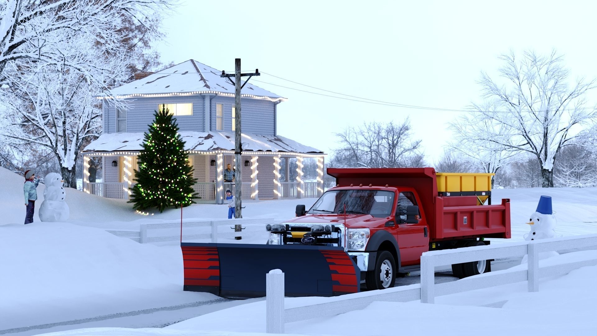 Dump truck with Snowplow Low-poly 3D model_59