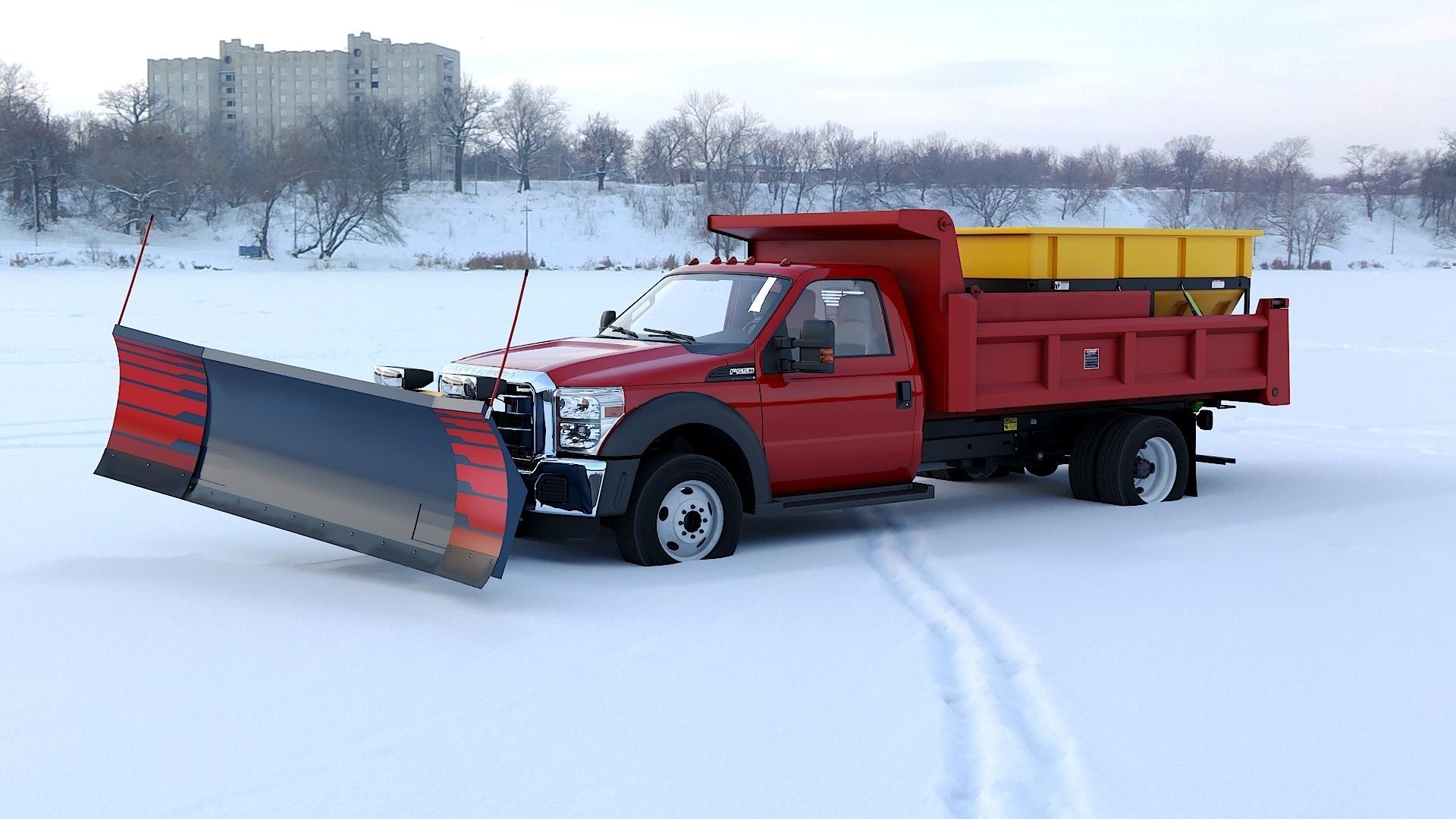Dump truck with Snowplow Low-poly 3D model_37