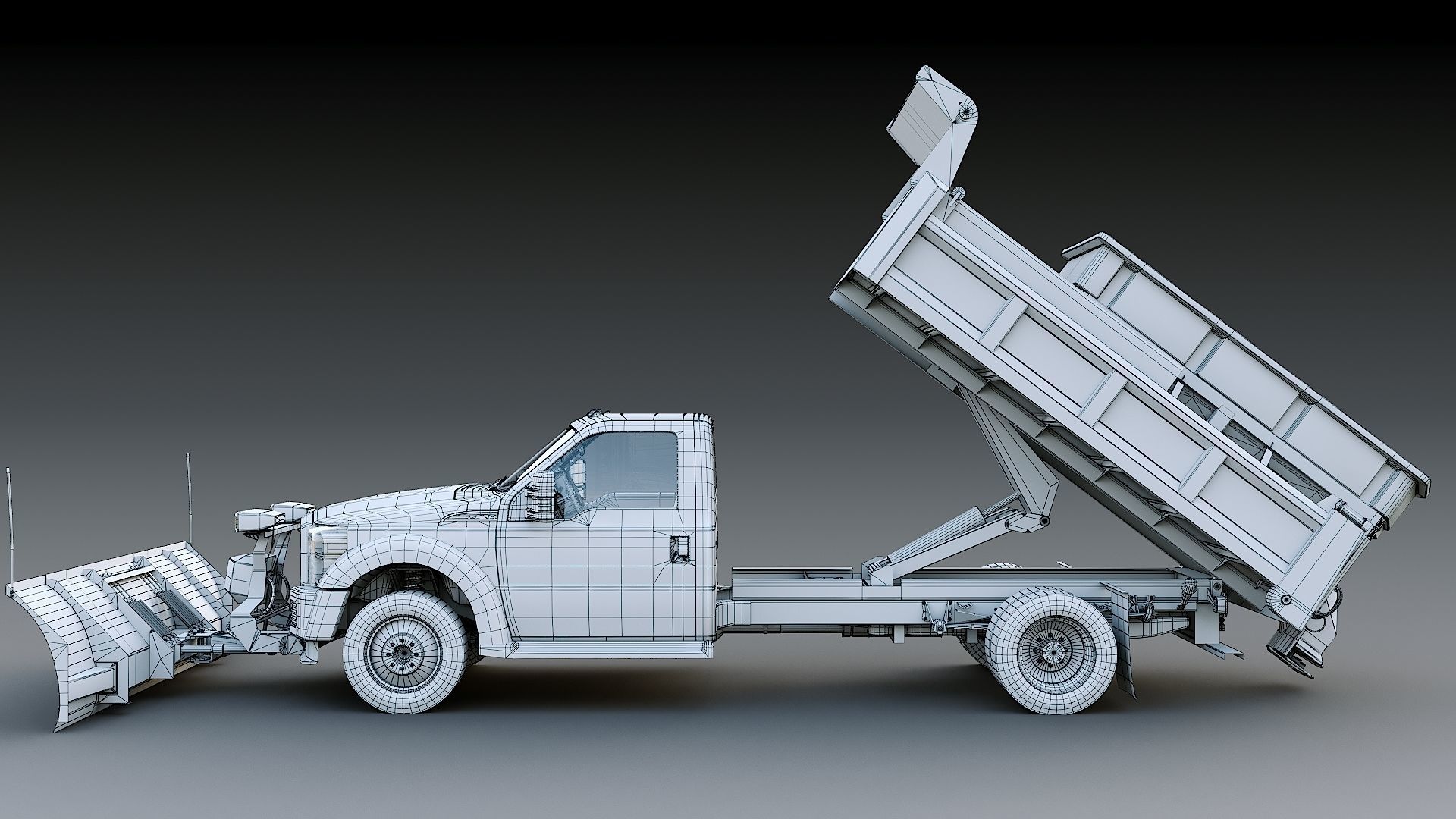 Dump truck with Snowplow Low-poly 3D model_42