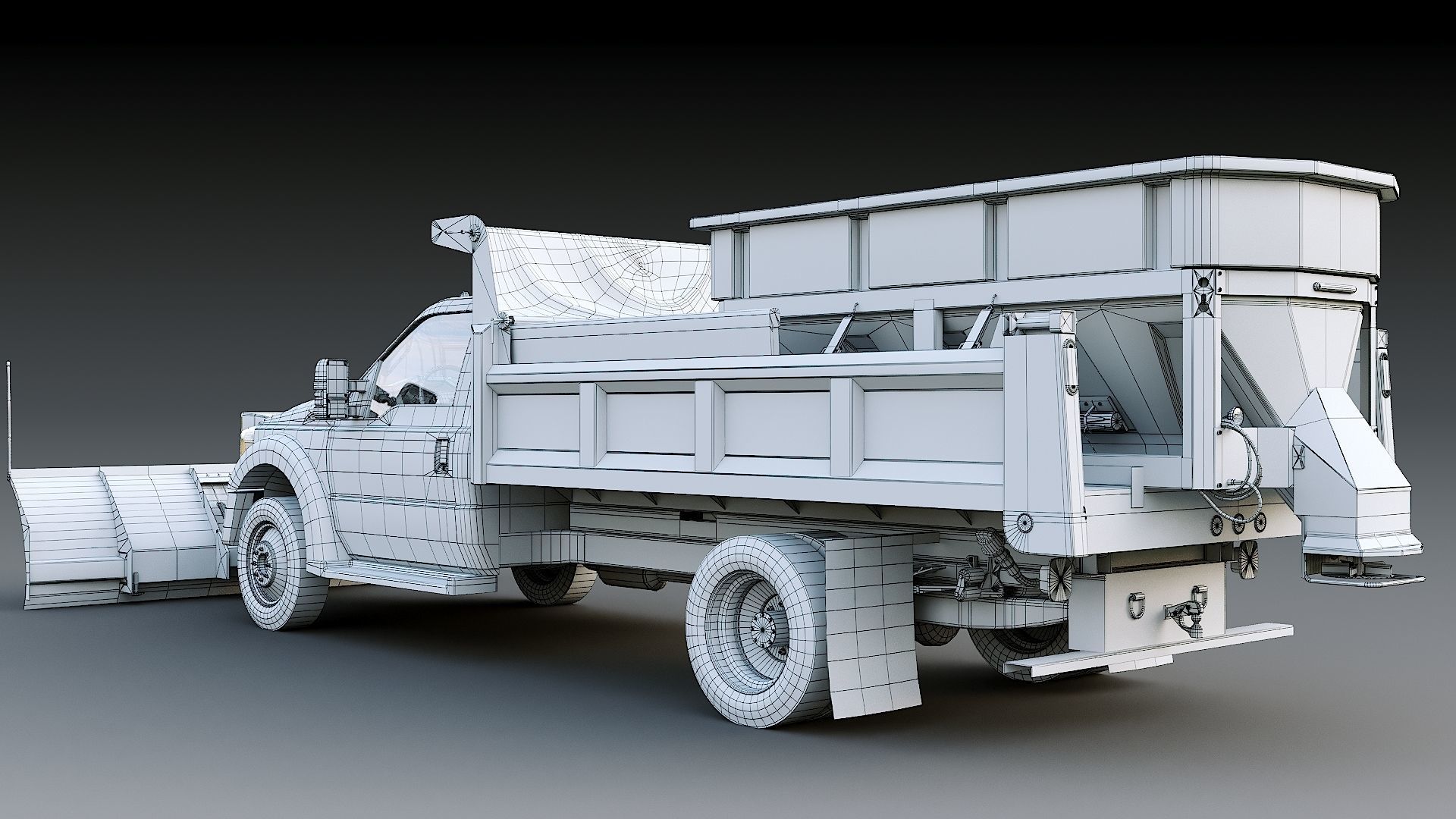 Dump truck with Snowplow Low-poly 3D model_43