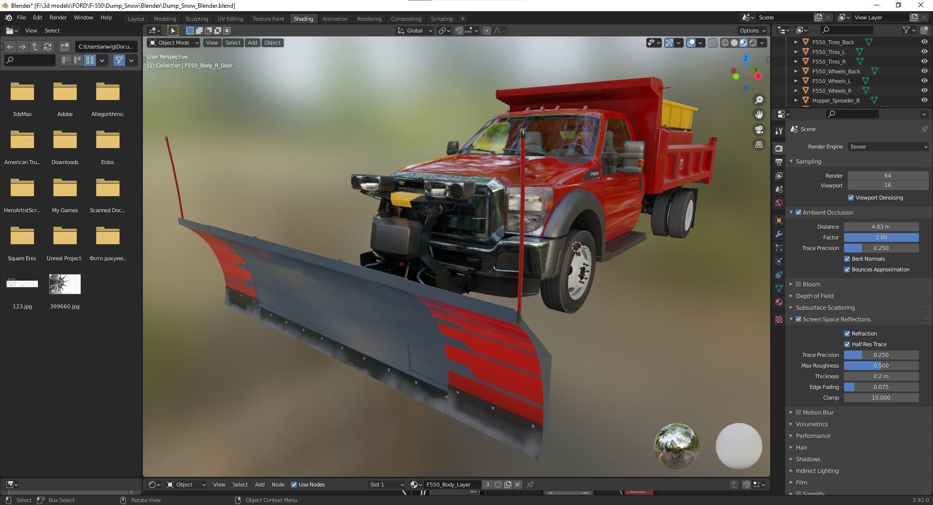 Dump truck with Snowplow Low-poly 3D model_54