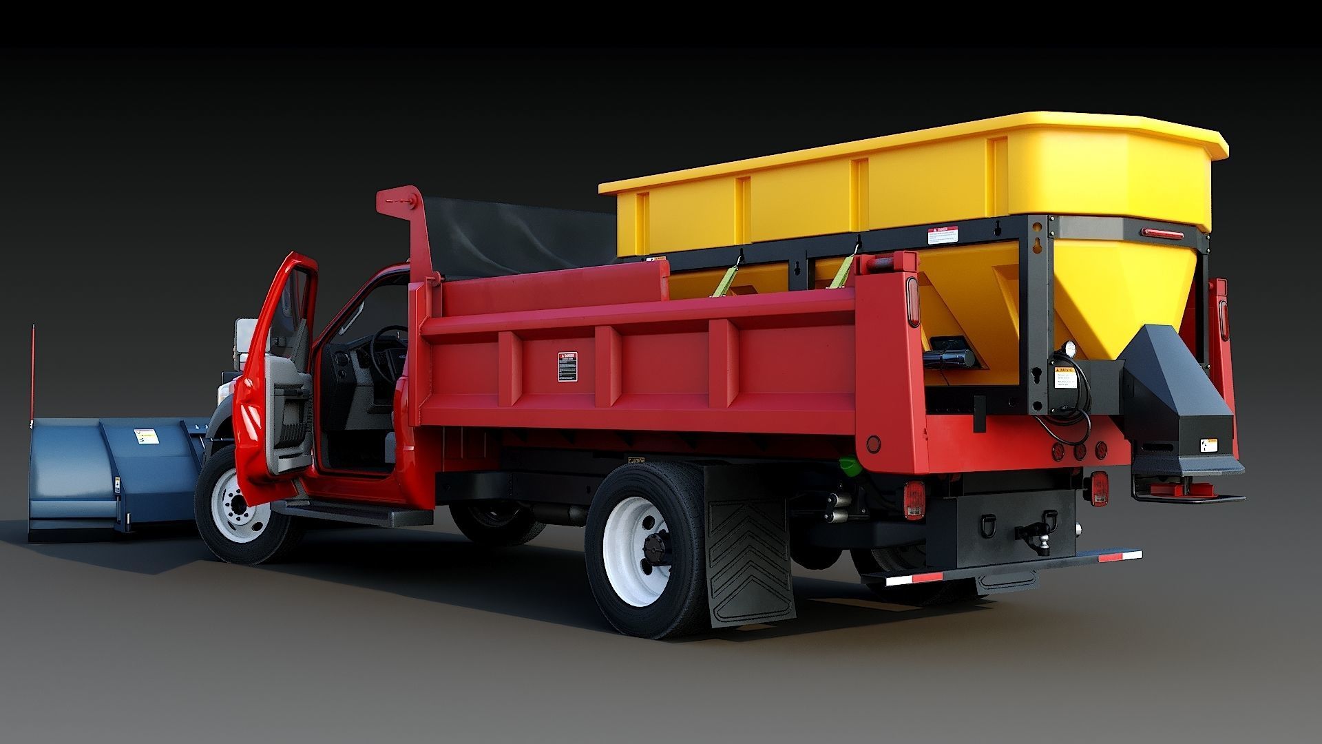 Dump truck with Snowplow Low-poly 3D model_7