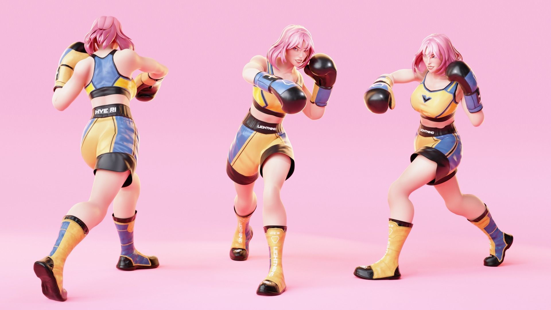 Low Poly Boxer - MMA Fighter - Hye Ri Low-poly 3D model_5