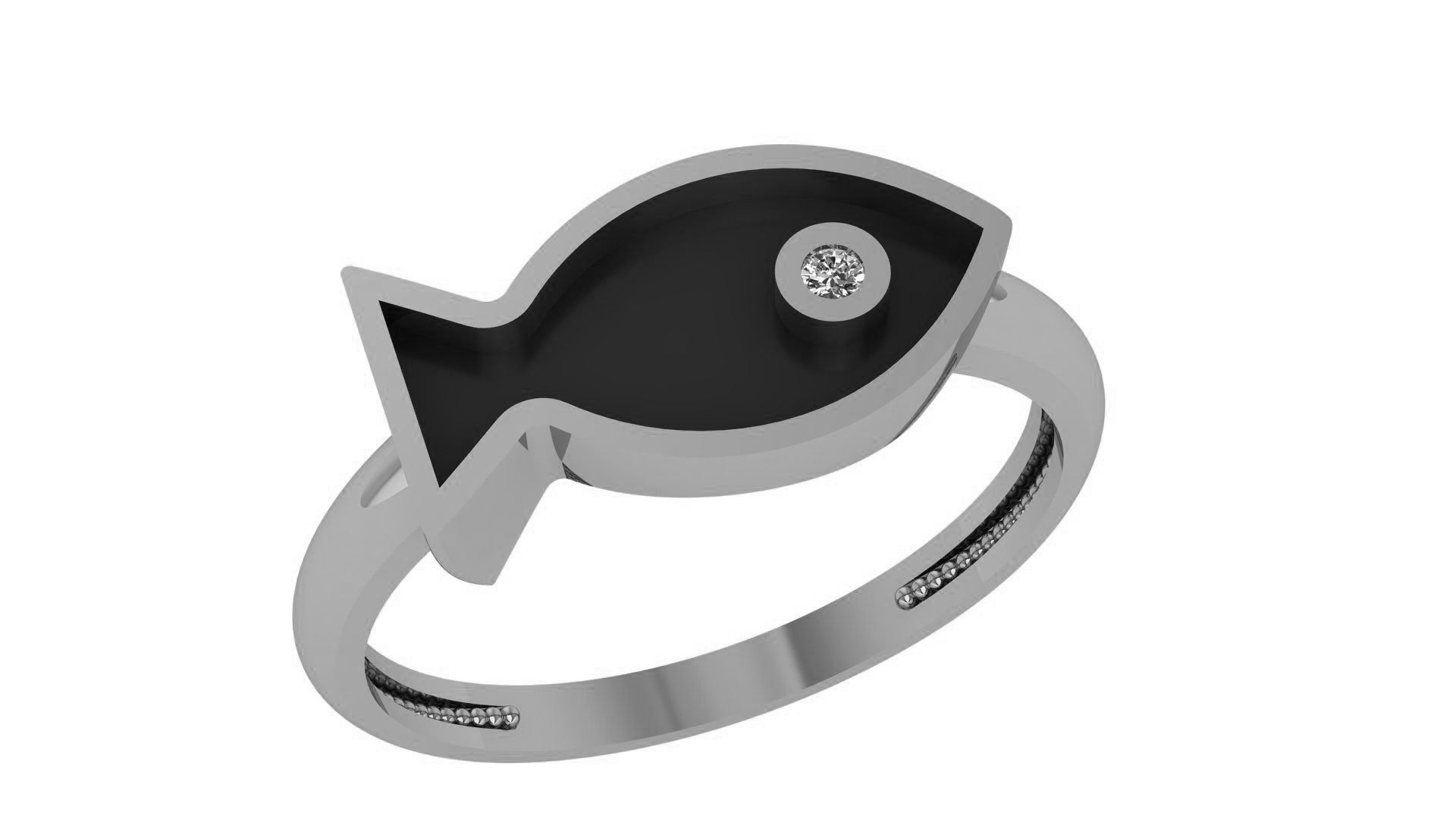 Fish Black Enamel Paint Ring 3D print model_2