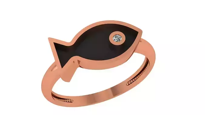 Fish Black Enamel Paint Ring