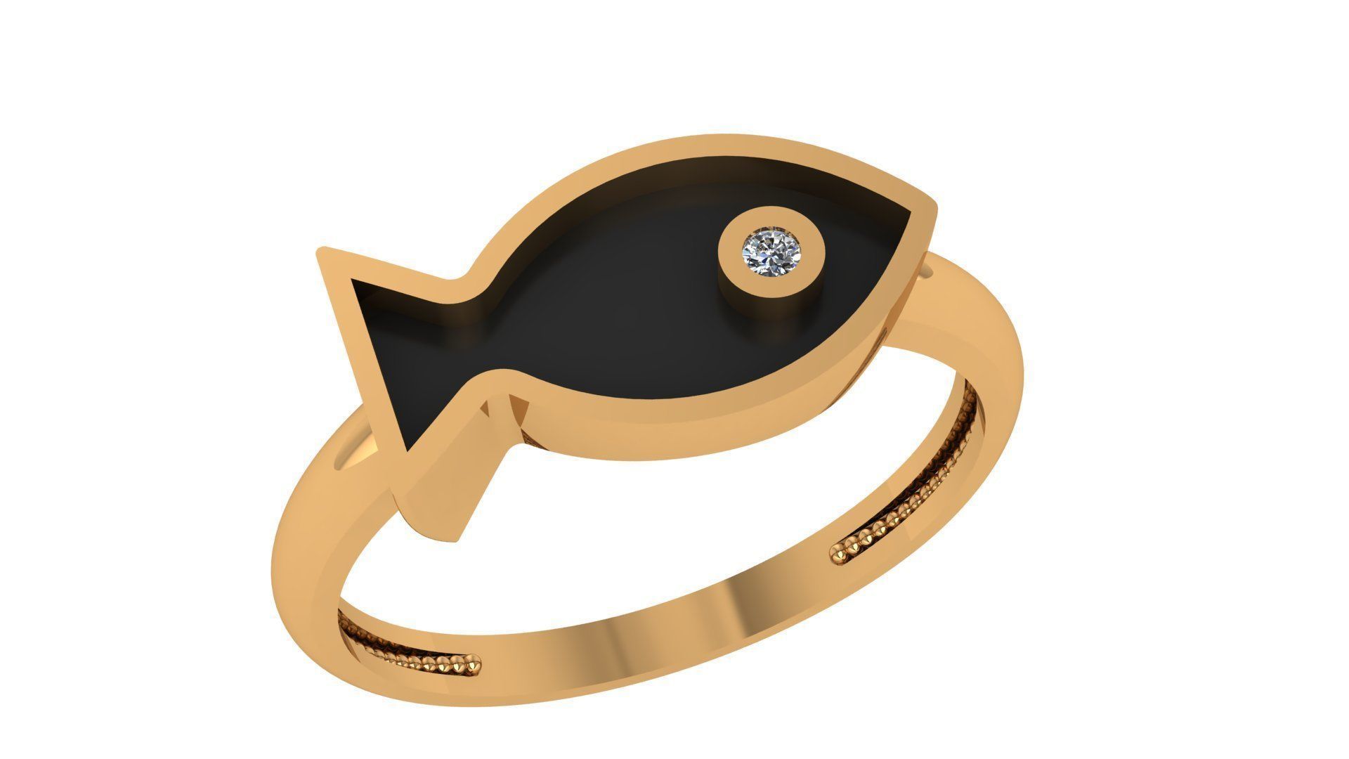 Fish Black Enamel Paint Ring 3D print model_1
