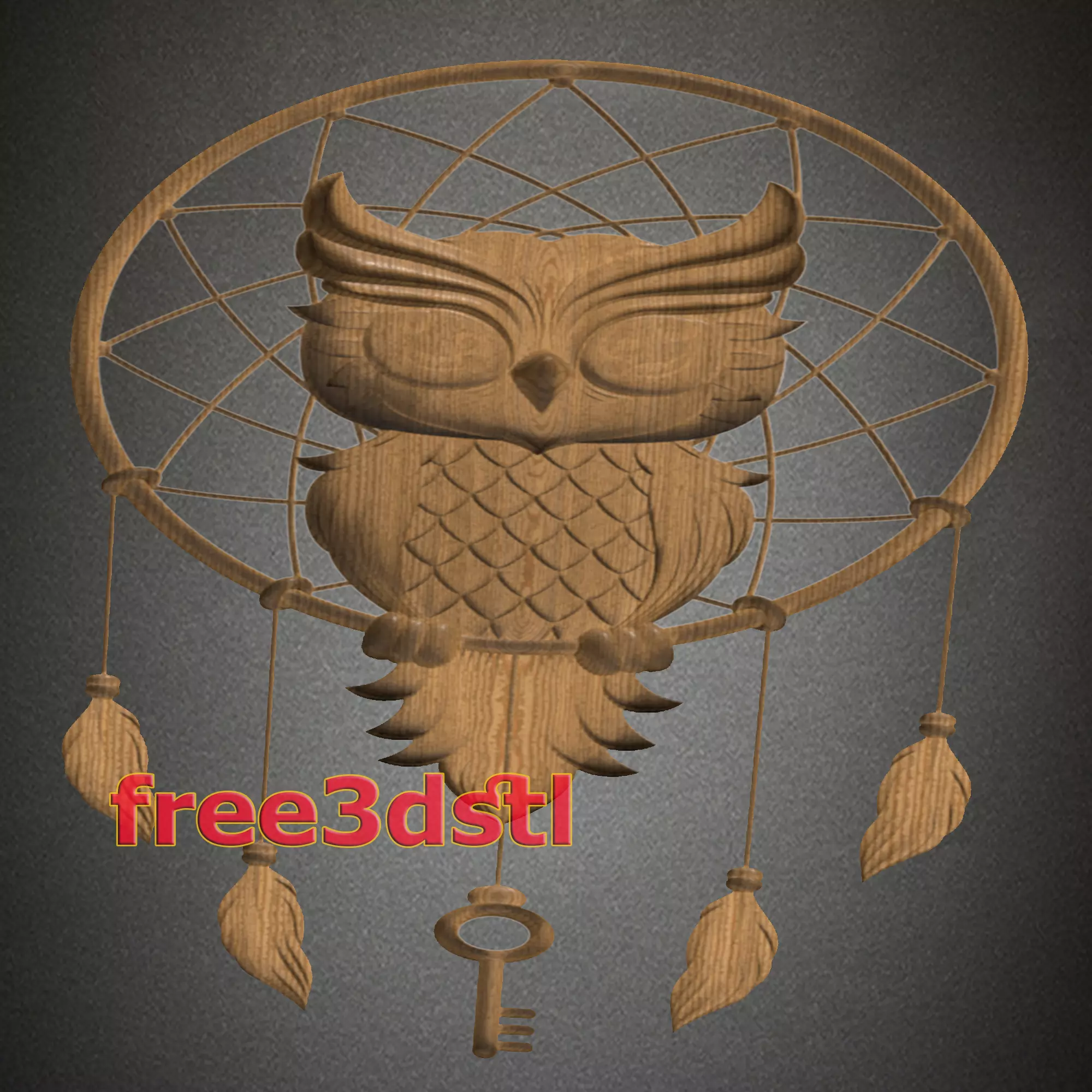 Owl Dream Catcher 3D STL Model for CNC Router Free 3D print model_0