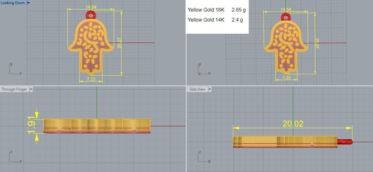 Hamsa Hand Plain Gold Pendant Necklace 3D print model_3