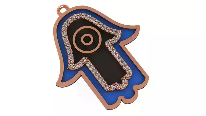 Black and Blue Enamel Paint Hamsa Hand Pendant Necklace 3D print model