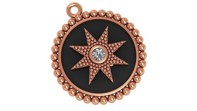 Diamond Star Black Enamel Paint Pendant Necklace 3D print model