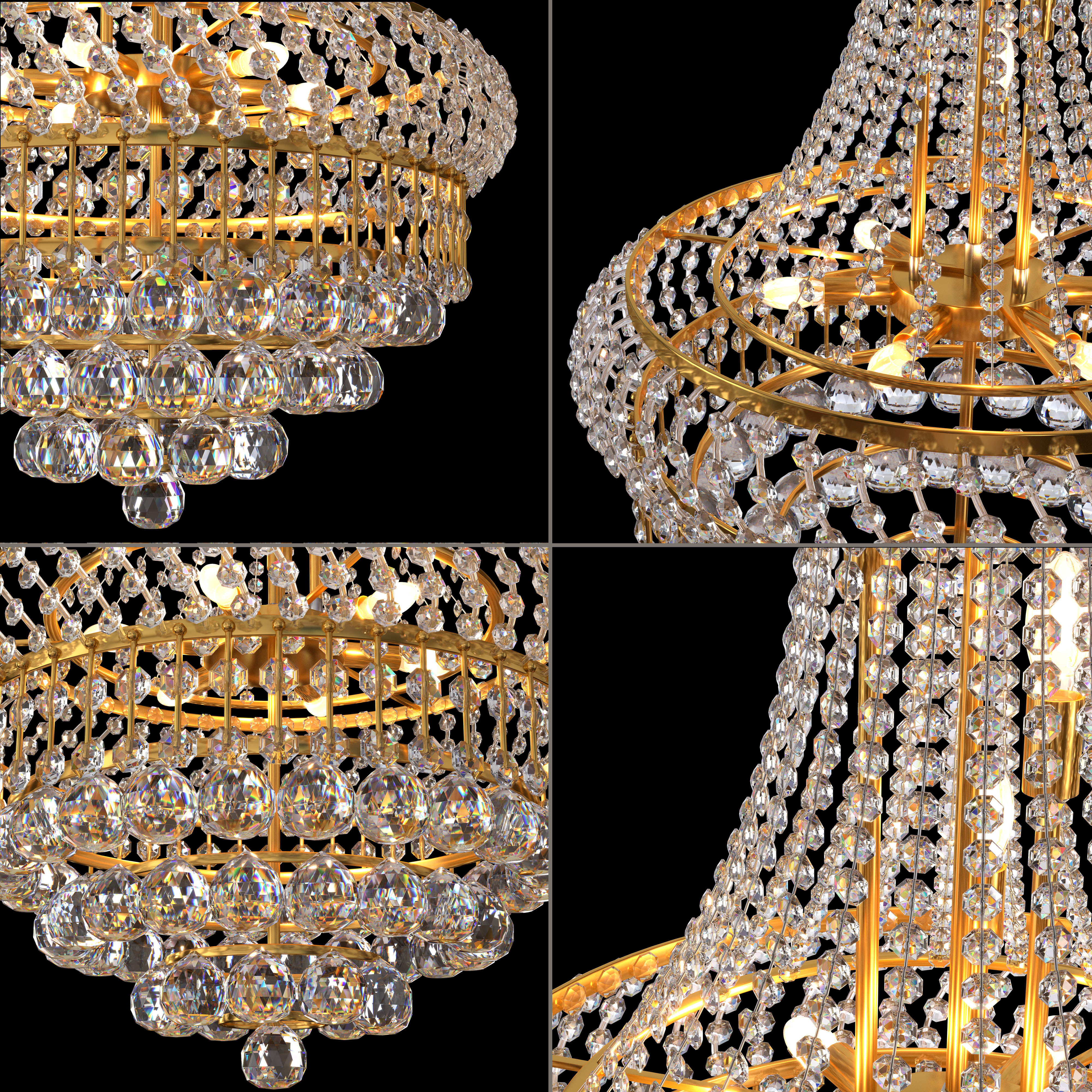 8-Lights Golden Finish Classic Empire 3D model_11