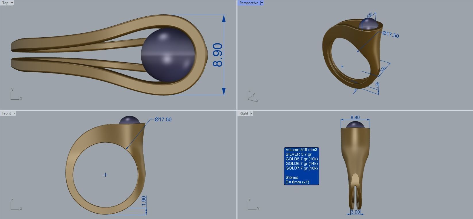 R 159 ring with pearl 3D print model_10