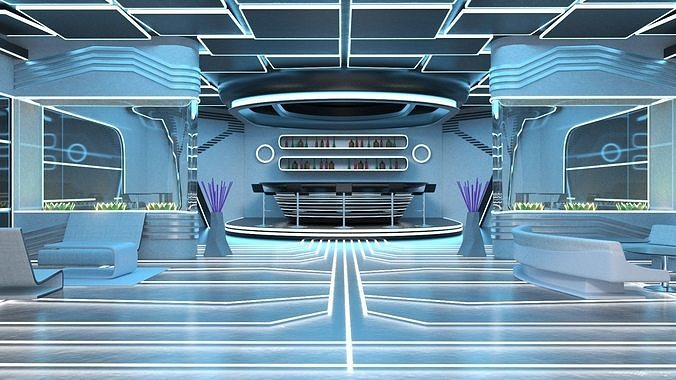 Futuristic Bar Interior Blue Lights On 3D model 3