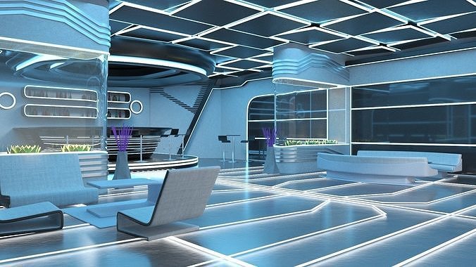 Futuristic Bar Interior Blue Lights On 3D model 4