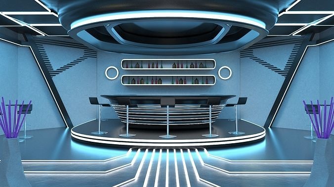 Futuristic Bar Interior Blue Lights On 3D model 5