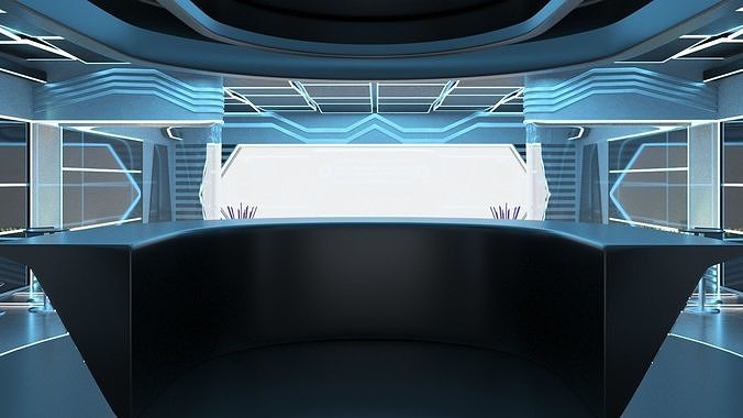Futuristic Bar Interior Blue Lights On 3D model 7