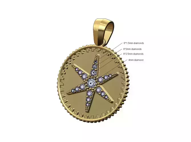 Diamond 6 point star coin pendant with bail