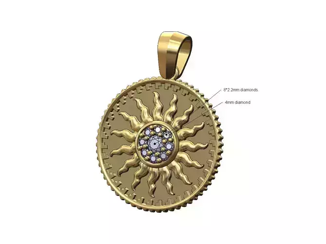 Diamond sun cluster coin pendant with bail