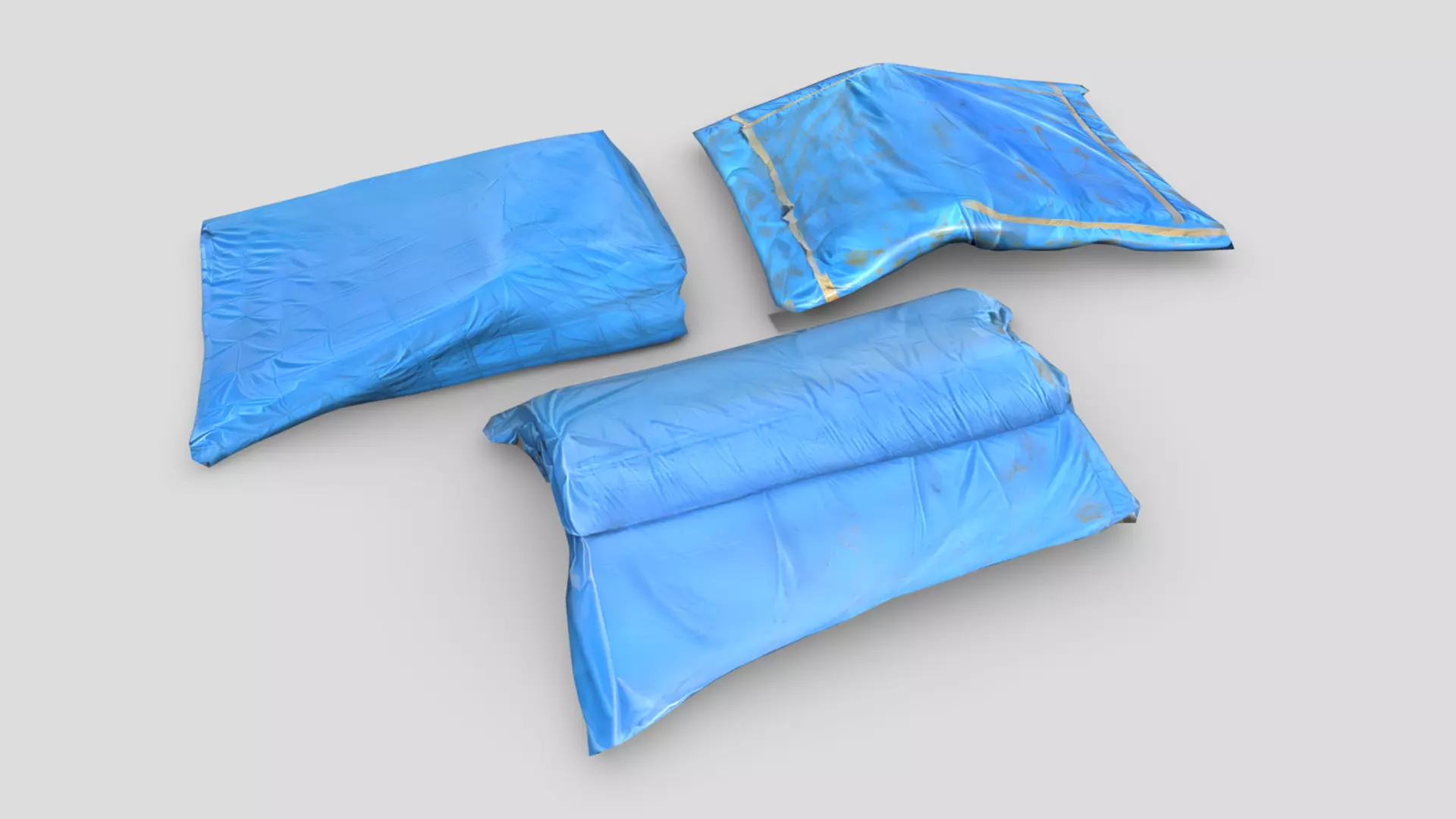 Folded Blue Tarp Pack Low-poly 3D model_0