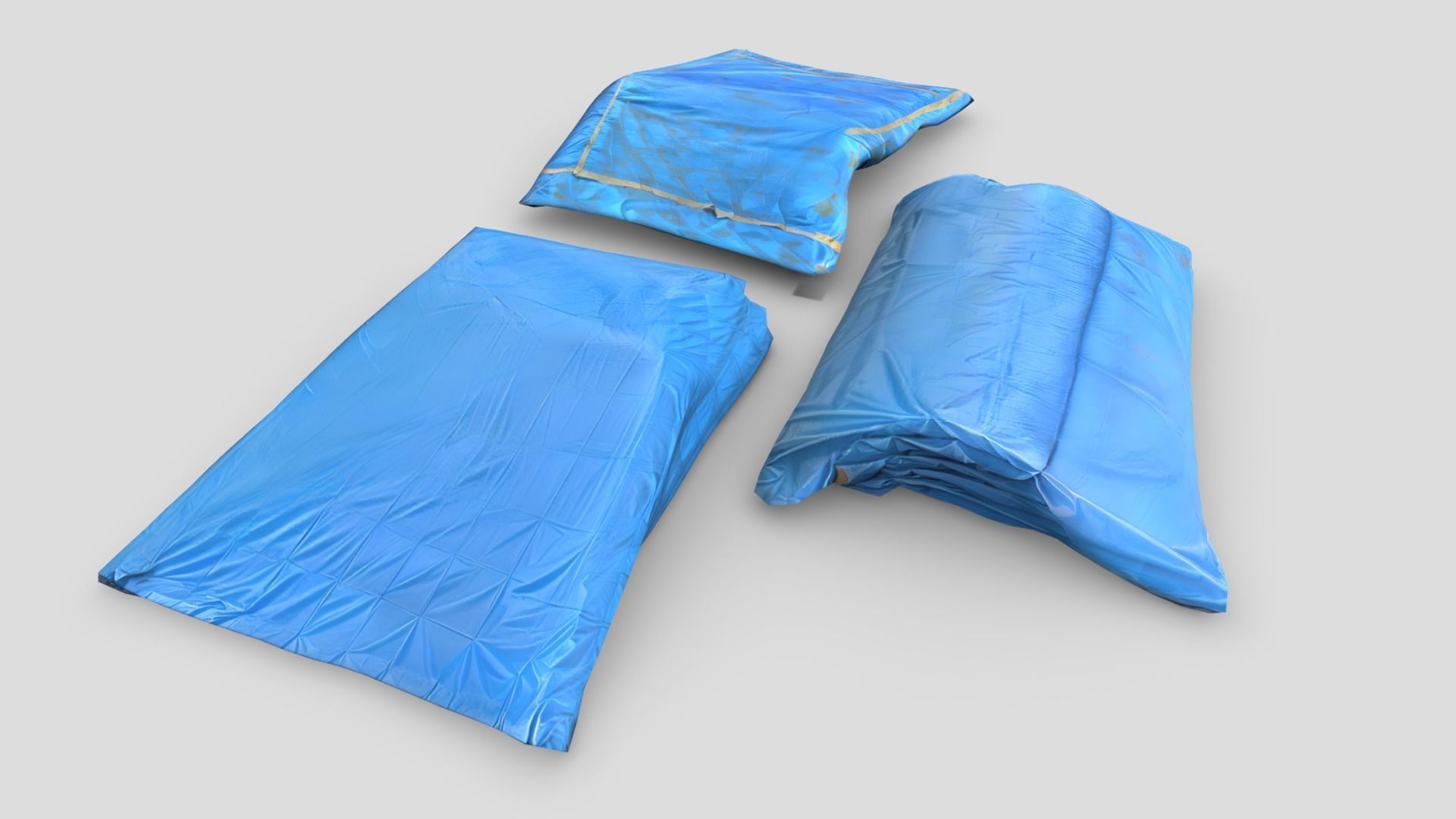 Folded Blue Tarp Pack Low-poly 3D model_3
