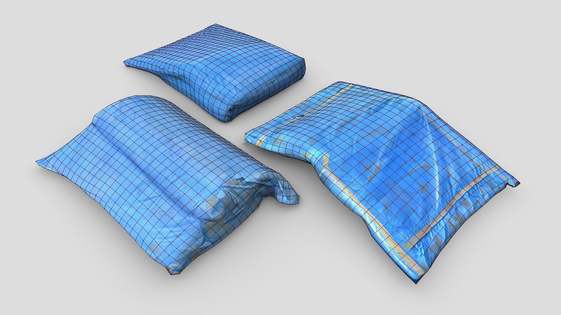 Folded Blue Tarp Pack Low-poly 3D model_10