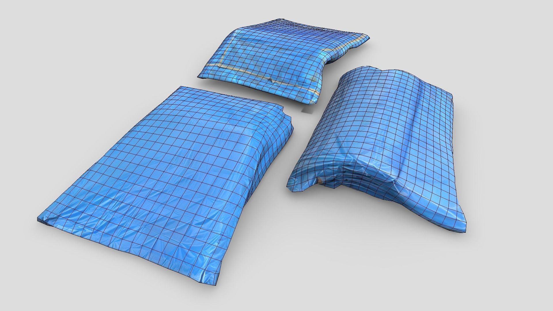 Folded Blue Tarp Pack Low-poly 3D model_4