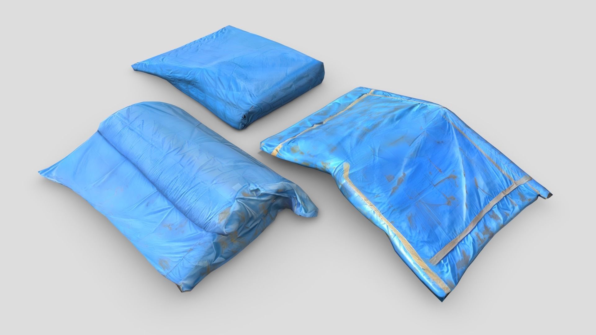 Folded Blue Tarp Pack Low-poly 3D model_9