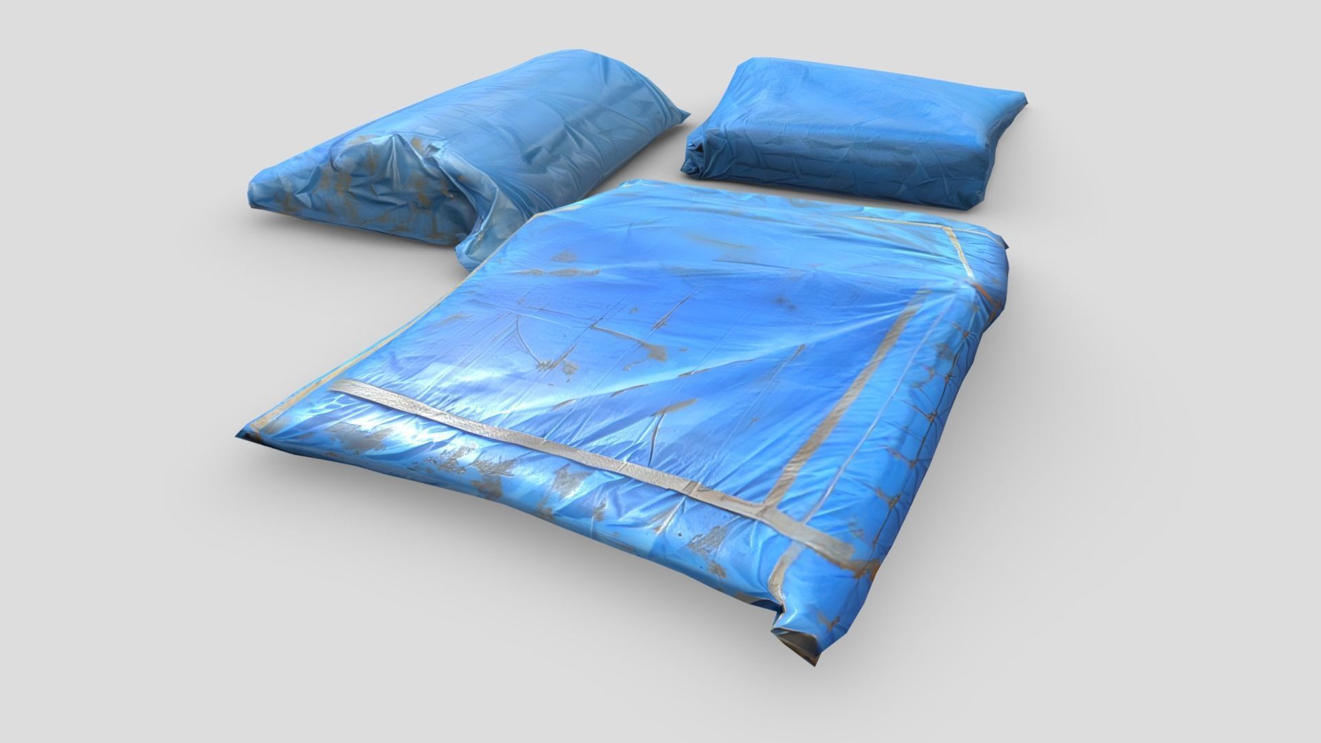 Folded Blue Tarp Pack Low-poly 3D model_7