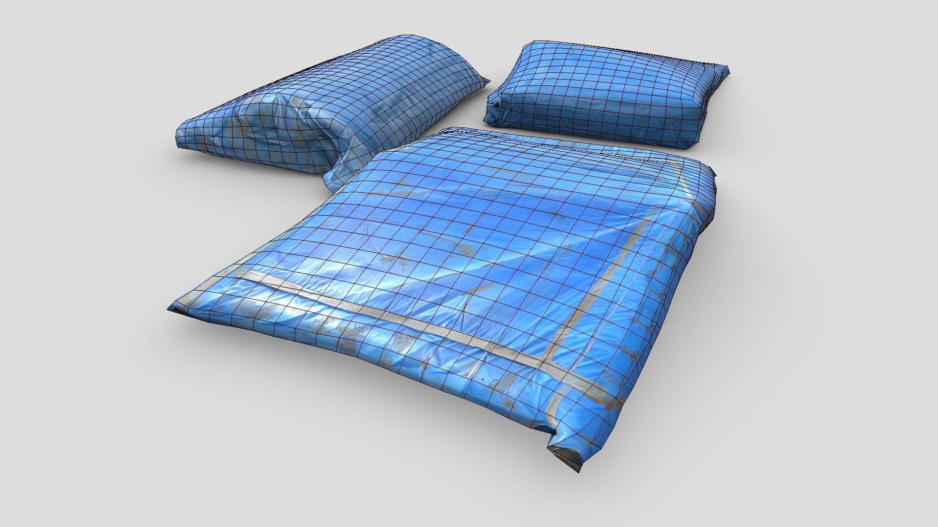 Folded Blue Tarp Pack Low-poly 3D model_8